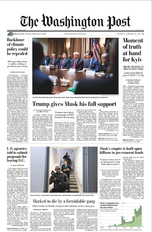 The Washington Post-27.2.2025⚠️特朗普政府多项举措引发关注，包括要求联邦机构提交搬迁提案、拟推出500万美元 “黄金签证” 计划、撤销委内瑞拉石油生产许可证等；宠物抗衰老药物取得进展，生物科技公司Loyal研发的犬用抗衰老药丸获FDA初步认可；洛杉矶房主与保险公司就烟雾损害赔偿产生纠纷，部分居民房屋虽未被烧毁，但清理火灾残留污染物的费用未得到保险覆盖....📌Download                   #华盛顿邮报