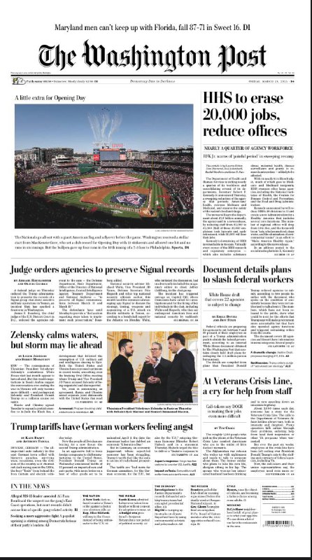 The Washington Post-28.03.2025⚠️泽连斯基访美后，美乌关系紧张，在俄乌冲突相关问题上存在分歧；内塔尼亚胡的预算案通过，为其推进政治议程提供空间；特朗普政府加征关税引发各方反应，对德国、日本等汽车行业冲击大....📌Download                 #华盛顿邮报