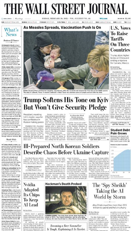 The Wall Street Journal-28.2.2025⚠️特朗普与英国首相会面时对乌克兰态度转暖，但未承诺安全保障
