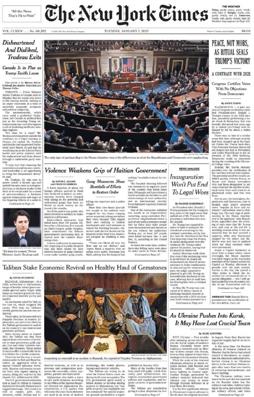 The New York Times-7.01.2025⚠️加拿大总理特鲁多宣布辞去自由党领袖一职，他将继续担任总理直到选出新党首，塔利班寄望于宝石贸易实现经济复兴....📌Download        #纽约时报