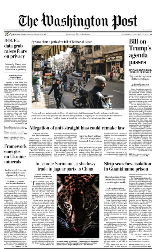 The Washington Post-26.2.2025⚠️特朗普政府多项举措引发争议；叙利亚举行全国对话会议，旨在规划巴沙尔·阿萨德下台后的政治过渡，但库尔德武装代表缺席，会议成果及未来走向存疑；苹果投资者否决停止多元化努力的提案，谷歌在安卓系统相关反垄断案中败诉；AI领域发展引发诸多讨论，美国劳动力对AI在工作中的应用态度悲观；Meta调整社区准则可能导致有害内容增加；俄罗斯天然气工业股份公司因俄乌冲突和制裁面临困境，中国与俄罗斯在能源合作上进展缓慢....📌Download              #华盛顿邮报