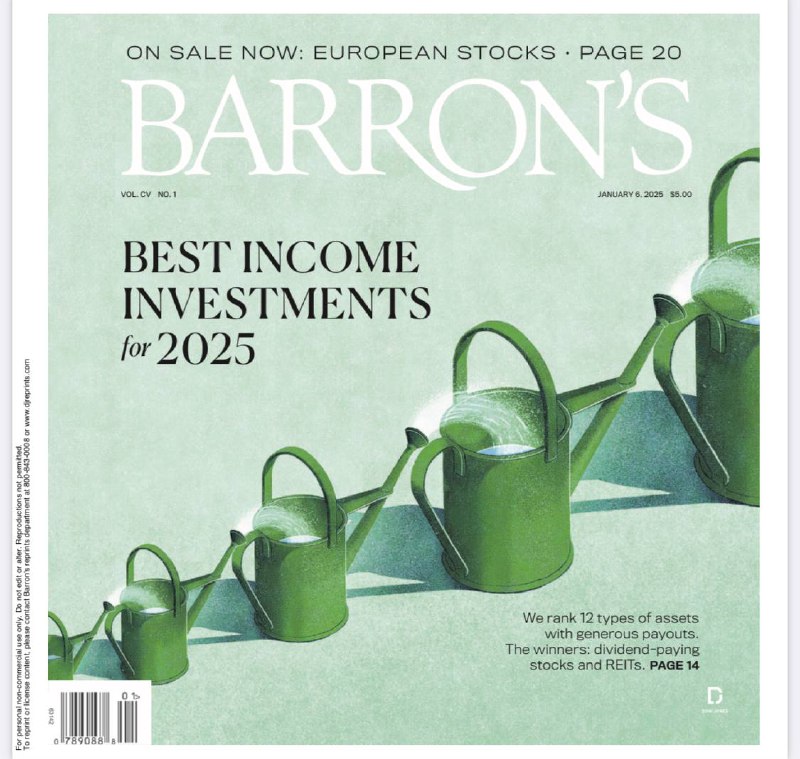 Barron‘s-6.01.2025⚠️2024年股市上涨，但2025年开局不佳，圣诞节后市场下跌，道琼斯工业平均指数、标准普尔500指数和纳斯达克综合指数均有所下降；建议投资者采用多元化的投资策略，包括股票、债券、房地产、大宗商品等不同资产类别的配置，以降低风险；全球经济增长放缓，贸易保护主义抬头，地缘政治风险增加；欧洲股市表现不佳，部分国家的股市出现了下跌趋势，这可能与欧洲经济增长放缓、贸易保护主义抬头等因素有关....📌Download          #巴伦周刊